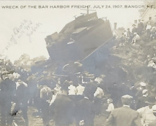 Rare 1907 RPPC Photo Postcard Bangor Maine Train Wreck Bar Harbor Freight ME picture