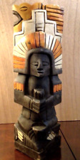 Vintage Hand Carved Painted Wooden Totem Mayan Aztec Tiki Statue 11