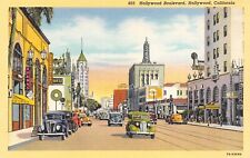 D1653 Hollywood Boulevard, Hollywood, CA Classic Cars- 1937 Teich Linen Postcard picture