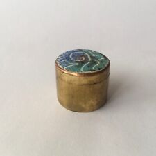 Vintage tiny brass & enamel trinket box, velvet lined picture