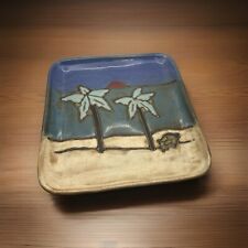 Design By Mara Mexico Stoneware Art Pottery Plate 9in Square Palm Tree Beach picture