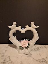 Vintage Porcelain Heart With Doves And Flowers Excellent Condition  picture