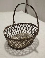 Vintage METAL Woven STEEL Basket with Handle ~ 7