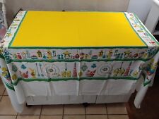 VINTAGE MID CENTURY YELLOW, RED TABLECLOTH WITH FLOWERS picture