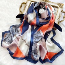 100% Silk Satin Women Scarf neckerchief Shawl large Wrap blue orange G014-020 picture