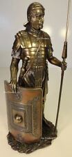 Ancient Times Roman Legion Soldier Javelin Rectangle Shield Statue Bronze Finish picture