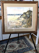 WORMY CHESTNUT PICTURE FRAME -w- COUPLE ON BEACH, BEAUTIFUL WATERCOLOR PRE-OWNED picture