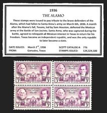 1936 - TEXAS ALAMO - Mint -MNH- Block of Four Vintage U.S. Postage Stamps picture