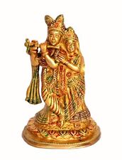 StonKraft Radha Krishna Pair Murti Idol Statue Sculpture Brass 7 Inch Multicolor picture