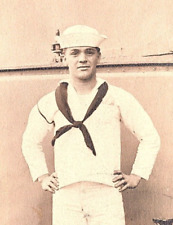 WW Era RPPC Handsome Young U.S. Navy Sailor Poses On Board Ship Casual Portrait picture