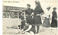 Antique Postcard B&W Photo Bathing Costumes & Elegantly Dressed on Beach  1910 picture