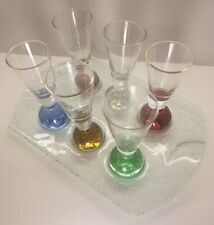 Set Of (6) Cordial Shot Glass Colored Bubble Ball Bottom Base With Glass Holder picture