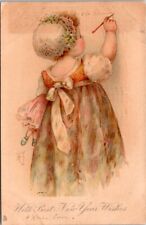 New Year U/S Helen Jackson Doll Girl Writing On Wall Tuck 8011 1904 postcard AQ4 picture