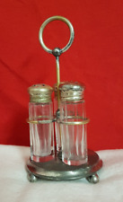 Antique 3 Shaker Caster. Individual Server. Made in USA. Cut Glass. Silverplate. picture