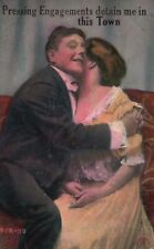 Vintage Postcard 1912 Lovers Couple Hugging Pressing Engagements In Town picture