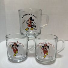 (3) Vintage Disney Anchor Hocking Mickey Mouse Clear Glass Coffee Mug EXC COND picture