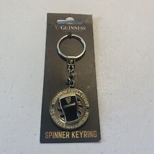 Guinness Pint Spinner Key Ring Silver Black Brand New On Card picture