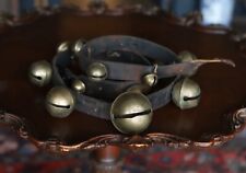 Antique Graduated Sleigh Bells on Leather Strap Engraved Petal Large Original picture