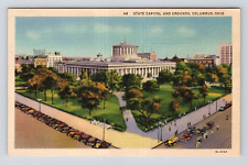 Postcard State Capital Columbus Ohio OH Old Cars People City Street Aerial View picture