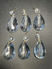 6 Antique Vintage Crystal Chandelier Lamp Tear Drop Prisms & Octagonal Bead picture