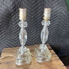 Beautiful Vintage Pair Mid Century 12” Lucite Glass Crystal Table Boudoir Lamps picture