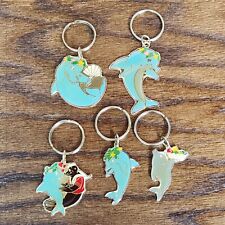 Vintage Genuine Sea World Dolphin Keychain Lot of 5 Metal Keyring Set 1980s picture