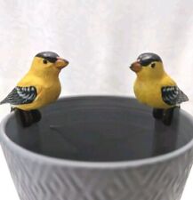 Vtg Pair Gold Finch Bird Flower Pot Huggers Figurines Creatures Animals picture