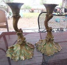 GORGEOUS~PAIR OF FRENCH Bronze Candle HOLDERS~ORNATE FOWERS AROUND THE AND BASE~ picture