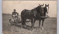 FARM PLOWING FIELD syracuse in real photo postcard rppc indiana horses harvest picture