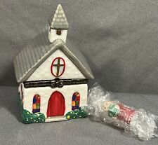 Church Trinket Box Ceramic Porcelain Hinged Hand Painted with Mini Charm picture