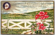 Henry W Longfellow Poem Poetry Flowers Blooming Fence c1900s Vintage Postcard picture