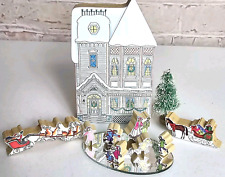 J. Hartzell VTG Wood Christmas Village 11 Pieces Signed Ice Skating House Tree picture