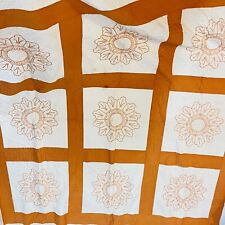 handmade quilt full orange embroidered flowers 70x80 cotton picture