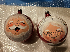 Set of 2 - Italian Hand Painted Christmas Ornaments Bellagio ?  Santa Mrs. Claus picture