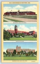 Postcard High Schools of Manitowoc WI, WA Junior, Lincoln, Woodrow Wilson G159 picture