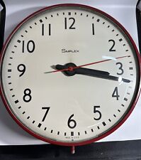 VINTAGE SIMPLEX  SCHOOL WALL CLOCK, VACUUM TUBE WALL CLOCK- Works- Painted Red. picture