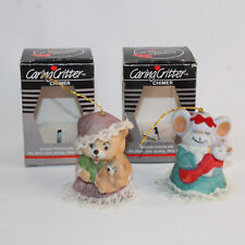 VTG Jasco Caring Critters Chimer Bisque Porcelain Ornaments Cat & Mouse & Babies picture