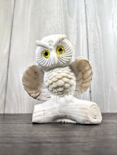 Vintage White Alabaster Owl Yellow Eyes Horned And Spread Wings 4.25