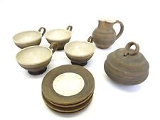 10 Piece Vintage Hallmarked Glazed Pottery Tea Set Saucers Mugs Cups Creamer picture