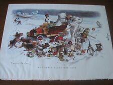 1909 Original Cartoon - SANTA CLAUS w Automobile Break Down CHRISTMAS Polar Bear picture