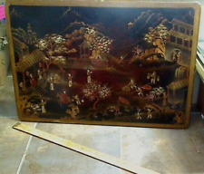 Chinese Painted Wood Panel Courtyard Scene 23.75