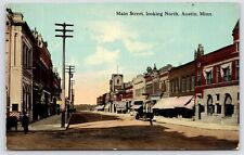 Austin Minnesota~Dirt Main Street Clock~Dr CF Lewis~Telephone Poles 1910 PC picture