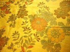 Vtg Cotton Fabric Flower Power Daisy Mustard Orange Gold Metallic 44w x 3 yds picture