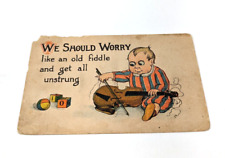 Antique 1910 SB 93 Color Post Card Baby Fiddle Comedy Humor Funny #1C picture
