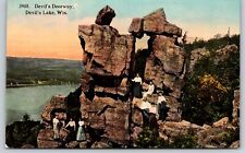 Devils Lake Wisconsin~Tourists At Devils Doorway~EA Bishop Vintage Postcard picture