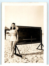Vintage Photo 1947 Post WW2 Daytona Honeymoon, Wife Posed Pinup Sign ,3.5x2.5 picture