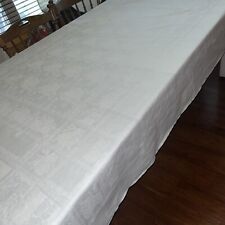 Vintage Double Damask Irish Linen: Tablecloth 64” x 80” White on White picture