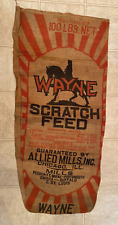 Vintage Wayne Scratch Feed 100 Pound Burlap Bag Sack Allied Mills Chicago IL picture