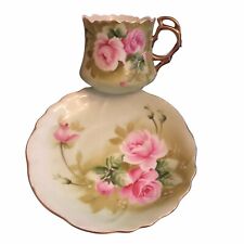 Lefton China Hand Painted Cup & Saucer, Pink Roses, Gold Trim & Gold Handle picture