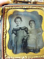 Antique Photograph Two Young Girls Fancy Dress in Original Coral Velvet Case picture